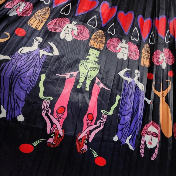 Sorrento Greek Mythology Theme Satin Pull On Pleated Maxi Skirt Size Medium - Picture 9 of 16